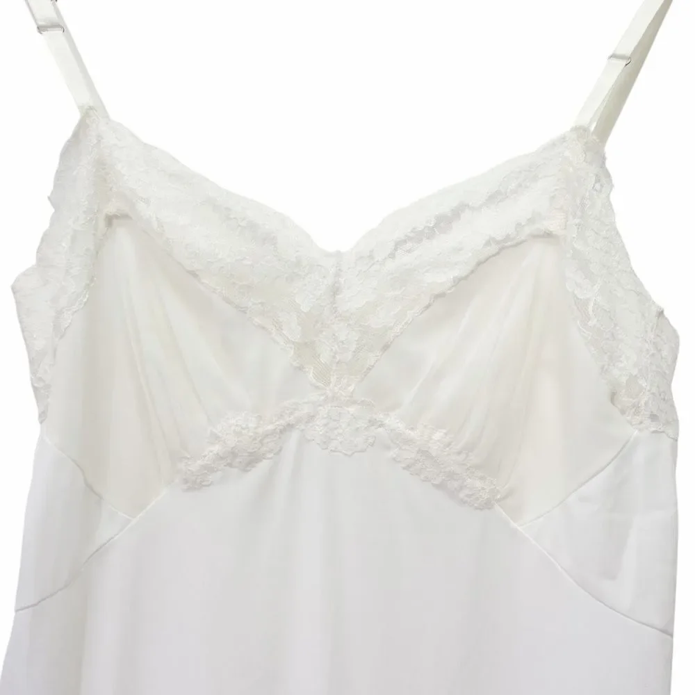 Vintage White Nylon Full Slip Lace Trim Adjustable Straps 1950s Era Lingerie